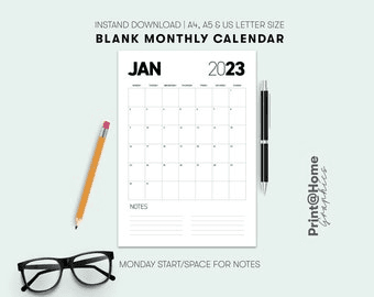 Printable Monthly Blank Calendar, Simple Minimalist Calendar, A4 ...