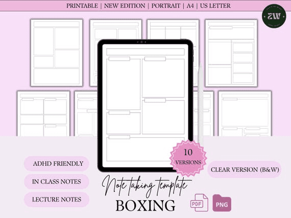 Boxing Note Taking Template: ADHD Friendly Lecture Notes (digital ...