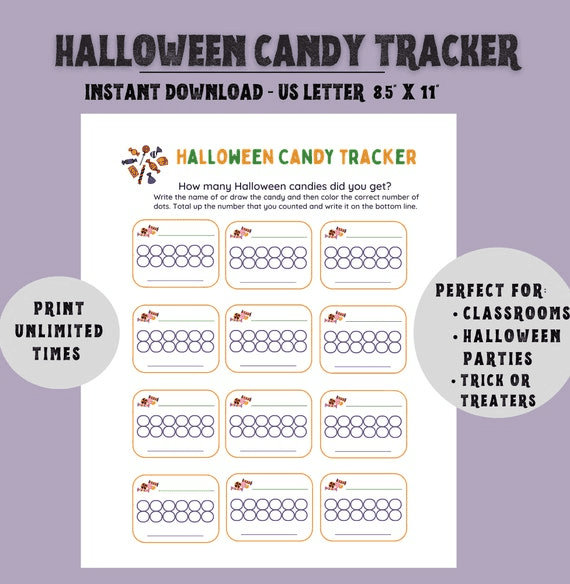 Halloween Candy Tracker for Kids, Halloween Counting Worksheet for ...