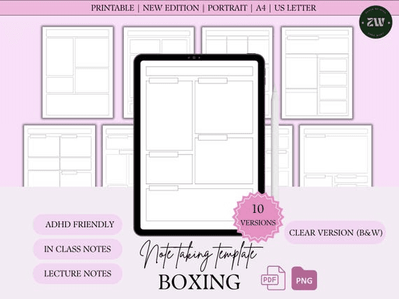 Boxing Note Taking Template: ADHD Friendly Lecture Notes (digital ...