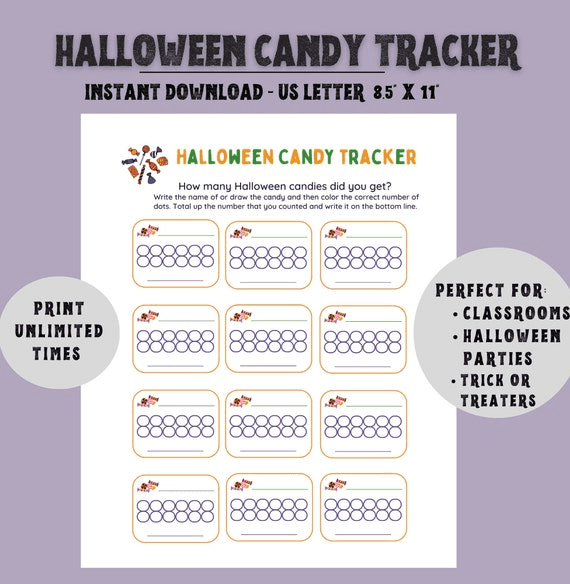 Halloween Candy Tracker for Kids, Halloween Counting Worksheet for ...