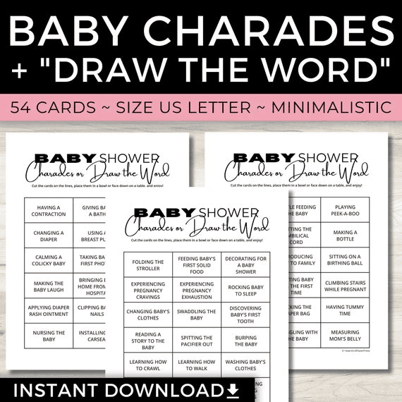 Baby Shower Charades, Printable Baby Shower Games, "draw the Word ...