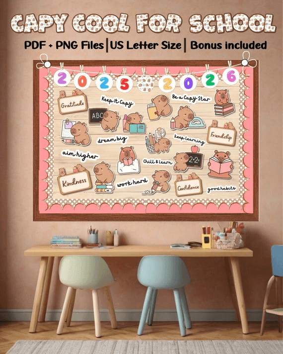 Cute Capybara Classroom Door Decor Kit Printable, Back to School ...