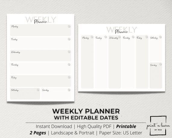 Weekly Planner, to Do List, Week at a Glance, Schedule, Printable ...