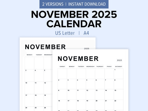 Editable November 2025 Calendar Minimalist Printable | US Letter ...