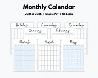 Minimalist Monthly Calendar 2025–2026, Editable 12 Month Calendar ...