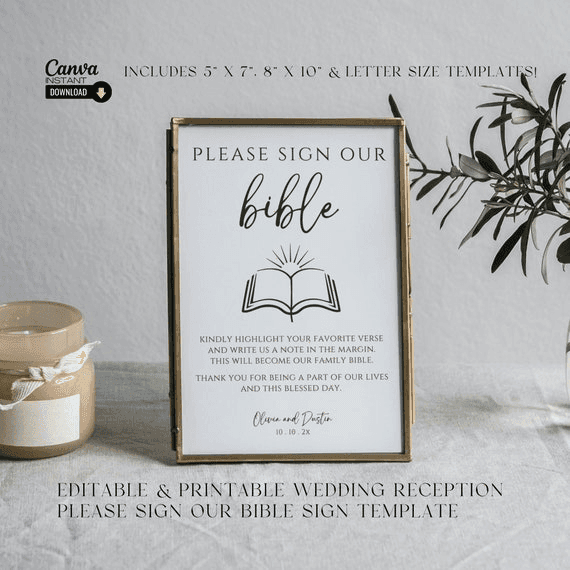 Wedding Bible Guestbook Sign: Minimalist Template (digital ...