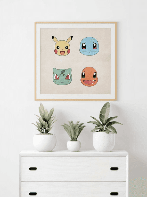 Pokemon Art Print, Pikachu Bulbasaur Squirtle Charmander, Pokemon ...