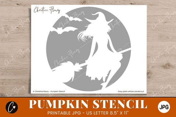 Witch Pumpkin Stencil, Printable Pumpkin Stencil, Jack O Lantern ...
