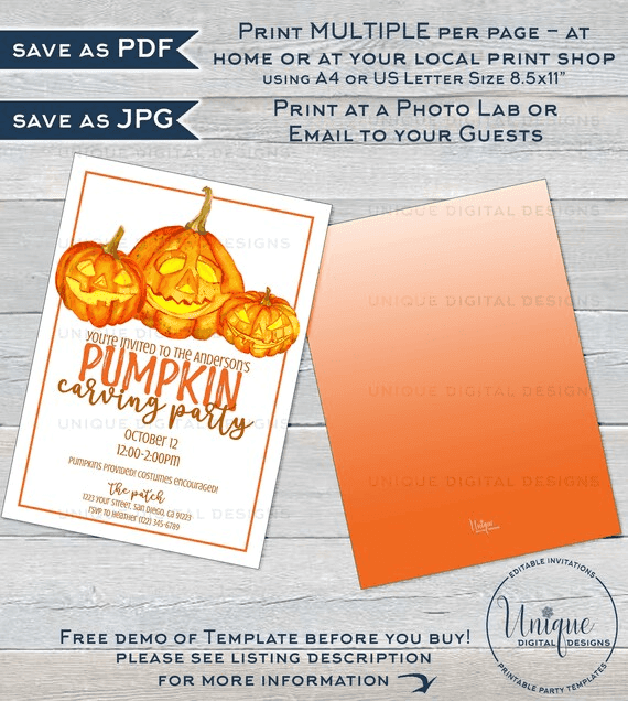 Pumpkin Carving Party Invitation, Editable Halloween Pumpkin Patch ...