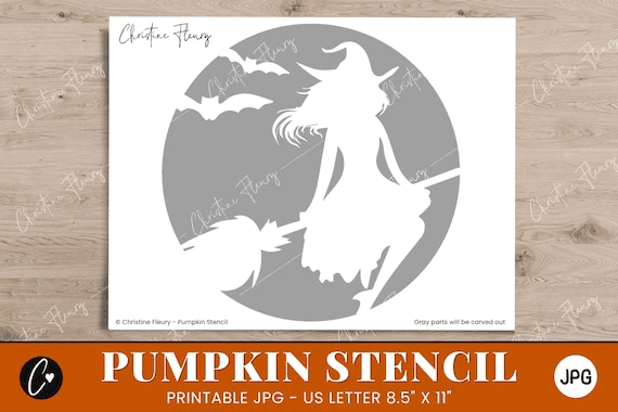 Witch Pumpkin Stencil, Printable Pumpkin Stencil, Jack O Lantern ...