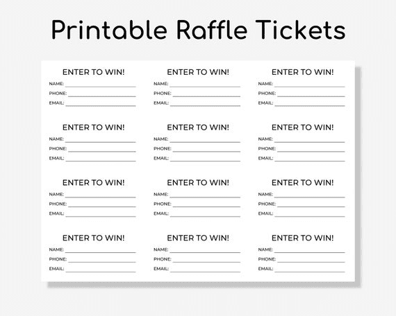 Printable Raffle Ticket | Enter to Win Tickets | Printable Enter ...