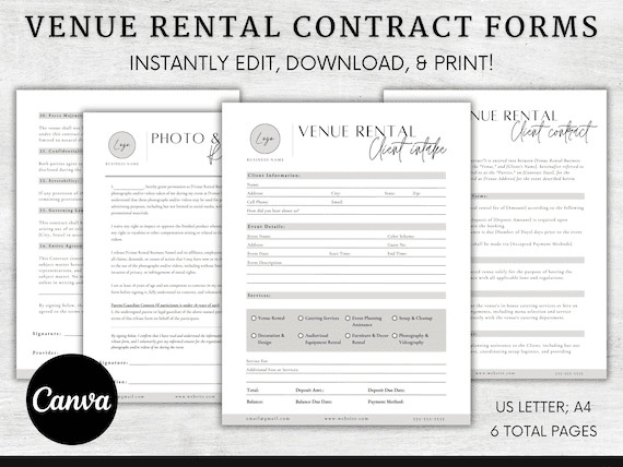 Venue Rental Forms Bundle, Wedding Venue Contract Template, Event ...