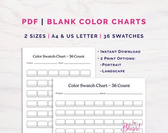 Blank Color Swatch Chart | 72 Colors | Portrait + Landscape | A4 + ...