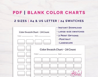 Blank Color Swatch Chart | 72 Colors | Portrait + Landscape | A4 + ...
