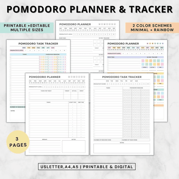 Pomodoro Planner Printable,productivity Planner Ipad,study Session ...
