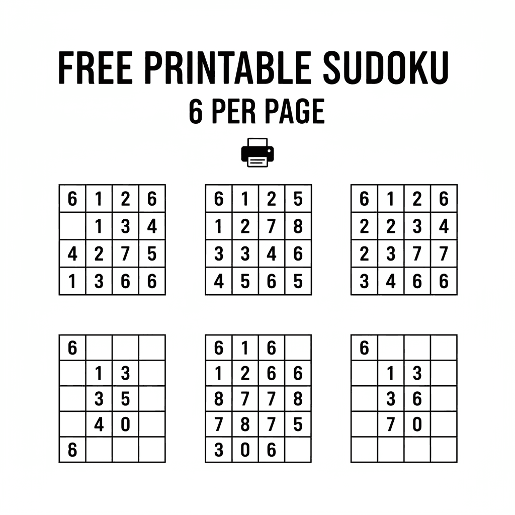 AI Generated: free printable sudoku 6 per page