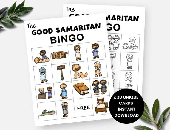 Parable of the Good Samaritan, 30 Bible Story Bingo Cards ...