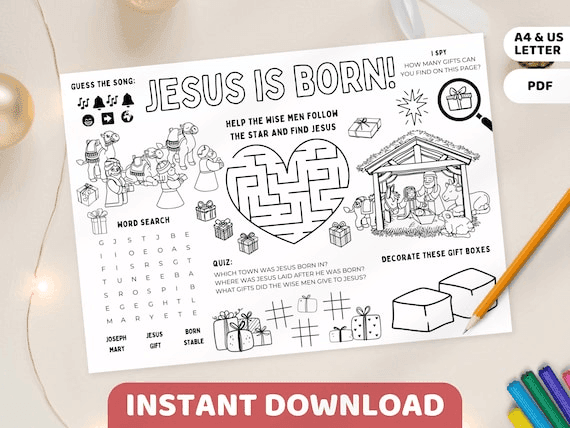 Christmas Christian Activity Placemat Printable | Jesus Nativity ...