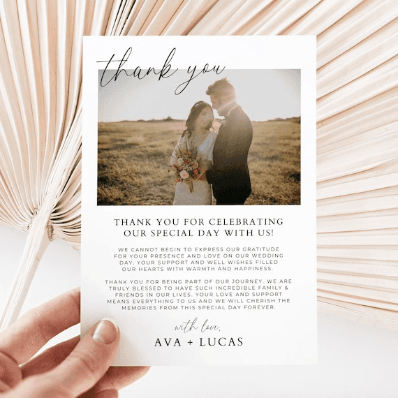Wedding Photo Thank You Card Template, Simple Modern Thank You for ...