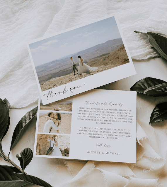 Minimalist Wedding Thank You Card With Photo, Printable Thank You ...