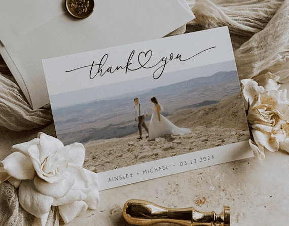 Minimalist Wedding Thank You Card With Photo, Printable Thank You ...