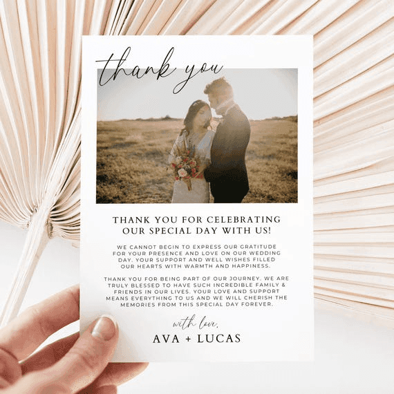 Wedding Photo Thank You Card Template, Simple Modern Thank You for ...