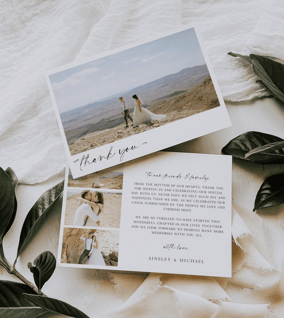 Minimalist Wedding Thank You Card With Photo, Printable Thank You ...