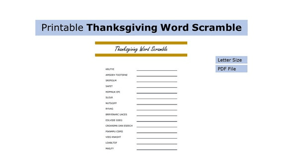 Printable Thanksgiving Word Scramble | Thanksgiving Word Scramble ...