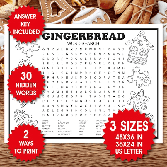 Giant Gingerbread Word Search, Christmas Game, Printable Christmas ...
