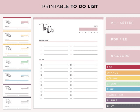 Printable to Do List | Daily, Weekly To-do Pdf Planner Checklist ...