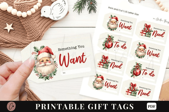 Printable Christmas Gift Tags, Three Gift Rule Christmas Printable ...