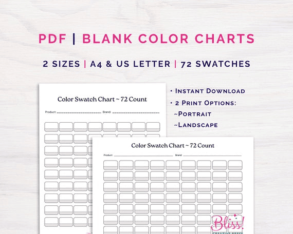 Blank Color Swatch Chart | 72 Colors | Portrait + Landscape | A4 + ...