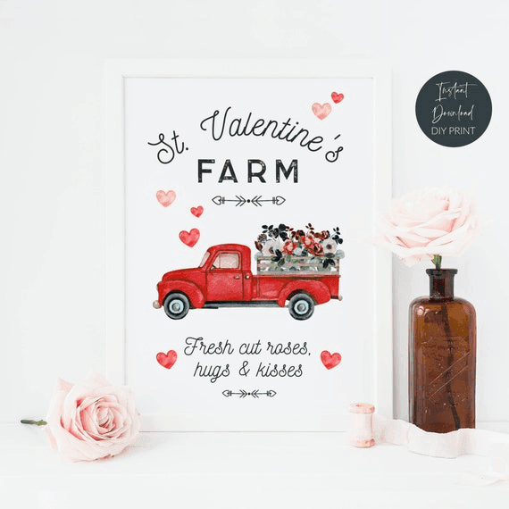 Valentine's Day Truck Print, St. Valentine's Farm Printable Wall ...