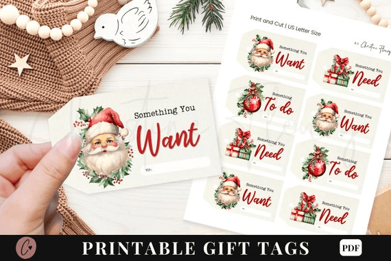 Printable Christmas Gift Tags, Three Gift Rule Christmas Printable ...