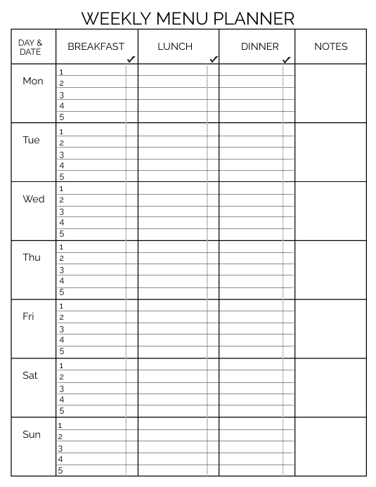 Printable Weekly Menu Planner for Cooks/Chefs Template | PosterMyWall
