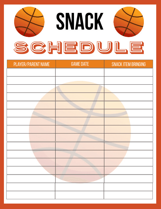 Printable Basketball Snack Schedule Sign Up S Template | PosterMyWall