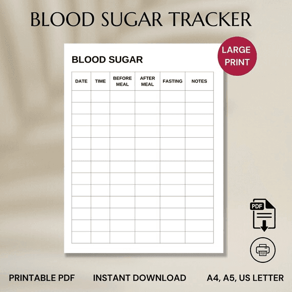 Large Print Blood Sugar Level Tracker, Senior Friendly Health Log ...