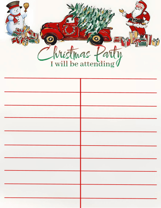 Christmas Party Attendance Sheet Template | Holiday Sign-Up List ...
