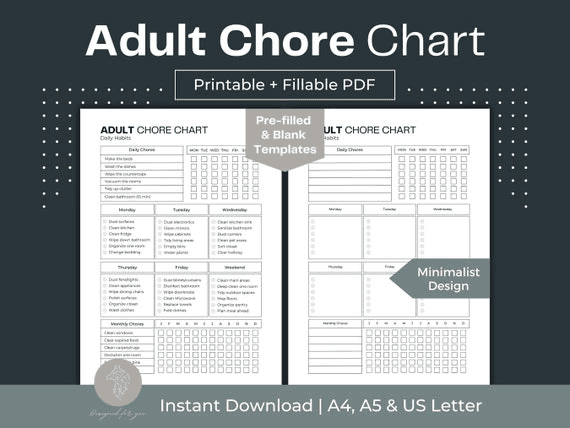 ADHD Cleaning Planner | Printable Adult Chore Chart (fillable PDF ...