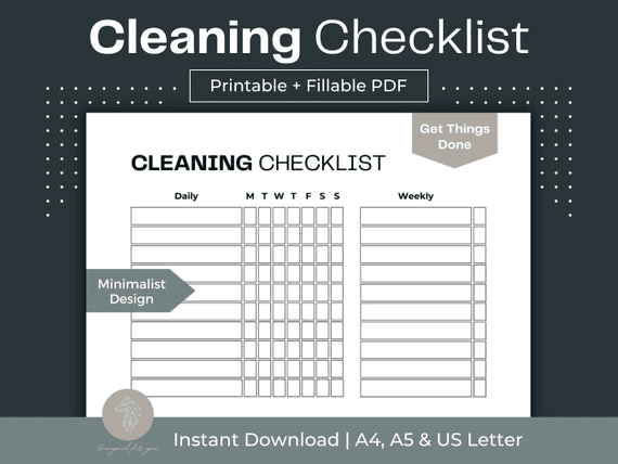 Cleaning Checklist Printable | Daily & Weekly Chore Chart ...