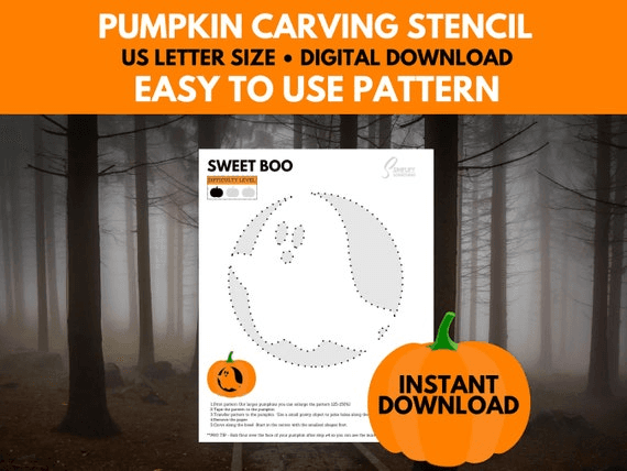 Cute Ghost Pumpkin Carving Stencil PRINTABLE | Halloween Pumpkin ...