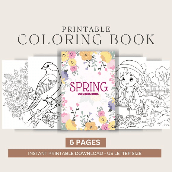 Stress Relief Spring Adult Coloring Page Book- Printable Floral ...