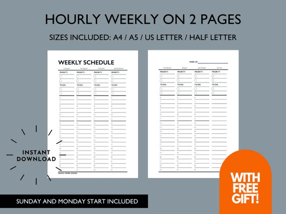 Hourly Weekly Schedule Printable | Blank Weekly Planner (12 and 24 ...