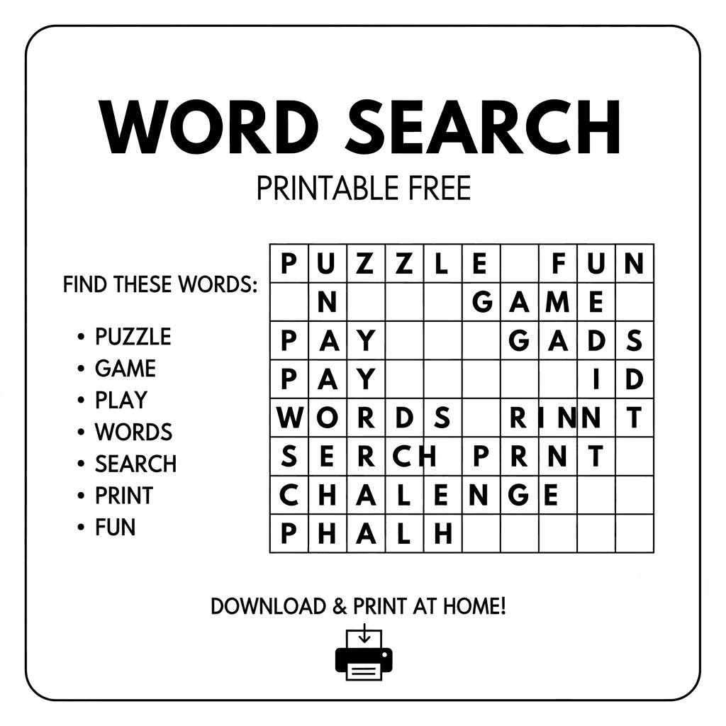 AI Generated: word search printable free